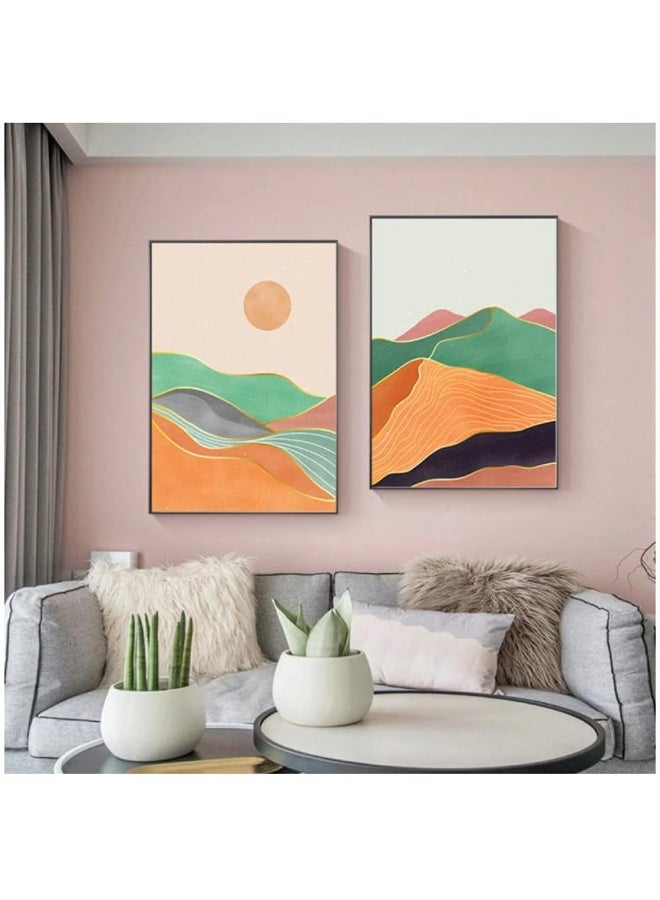 Home Trove Plamc Boho Art Prints Abstract Landscape Poster Scenery Line Art Gallery Bohemian Wall Pictures Horizon Sun Paintings On Canvas Decor 50X70Cmx2Pcs No Frame - Image 4