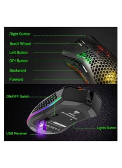 Aookay Wireless Gaming Mouse, Computer Mouse with Honeycomb Shell, 6 Programmed Buttons, 3 Adjustable DPI, Silent Click, USB Receiver, Ergonomic RGB Optical Gamer Mice Mouse for Laptop PC Mac(Black)  - Image 4