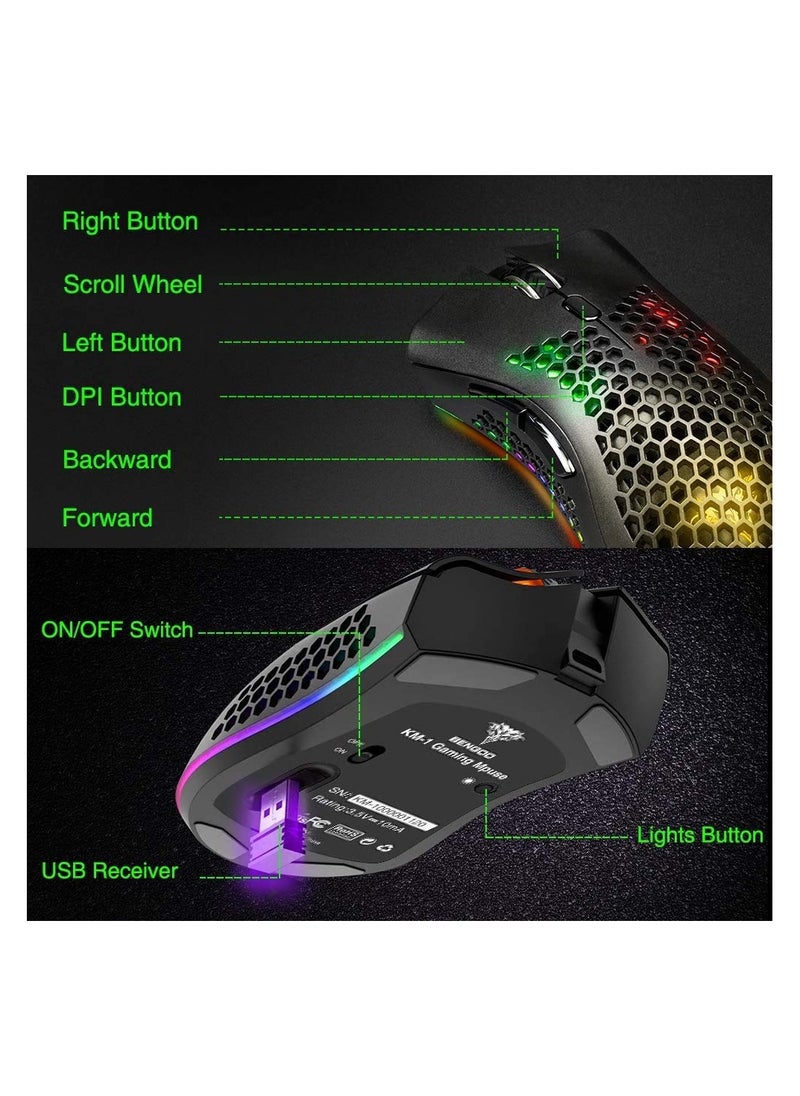 Aookay Wireless Gaming Mouse, Computer Mouse with Honeycomb Shell, 6 Programmed Buttons, 3 Adjustable DPI, Silent Click, USB Receiver, Ergonomic RGB Optical Gamer Mice Mouse for Laptop PC Mac(Black)  - Image 4