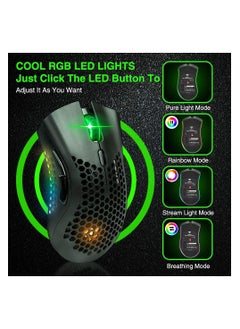 Aookay Wireless Gaming Mouse, Computer Mouse with Honeycomb Shell, 6 Programmed Buttons, 3 Adjustable DPI, Silent Click, USB Receiver, Ergonomic RGB Optical Gamer Mice Mouse for Laptop PC Mac(Black)  - Image 5