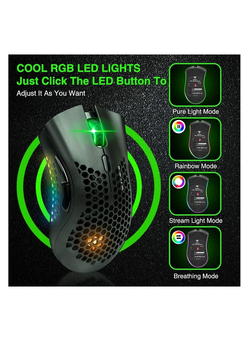 Aookay Wireless Gaming Mouse, Computer Mouse with Honeycomb Shell, 6 Programmed Buttons, 3 Adjustable DPI, Silent Click, USB Receiver, Ergonomic RGB Optical Gamer Mice Mouse for Laptop PC Mac(Black)  - Image 5