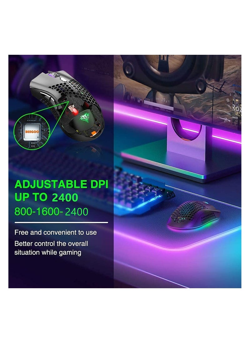 Aookay - Wireless Gaming Mouse, Computer Mouse with Honeycomb Shell, 6 Programmed Buttons, 3 Adjustable DPI, Silent Click, USB Receiver, Ergonomic RGB Optical Gamer Mice Mouse for Laptop PC Mac(Black) - Image 1
