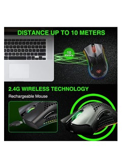 Aookay Wireless Gaming Mouse, Computer Mouse with Honeycomb Shell, 6 Programmed Buttons, 3 Adjustable DPI, Silent Click, USB Receiver, Ergonomic RGB Optical Gamer Mice Mouse for Laptop PC Mac(Black)  - Image 3