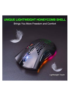 Aookay Wireless Gaming Mouse, Computer Mouse with Honeycomb Shell, 6 Programmed Buttons, 3 Adjustable DPI, Silent Click, USB Receiver, Ergonomic RGB Optical Gamer Mice Mouse for Laptop PC Mac(Black)  - Image 2