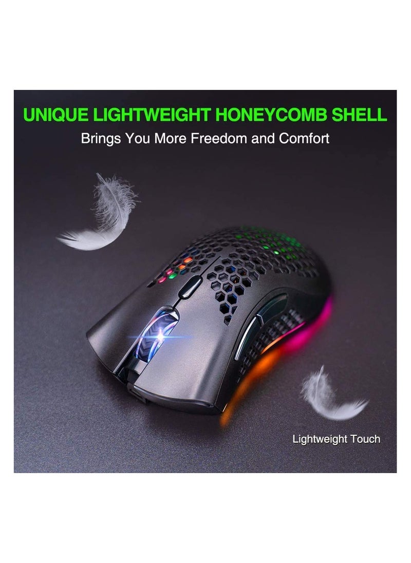 Aookay Wireless Gaming Mouse, Computer Mouse with Honeycomb Shell, 6 Programmed Buttons, 3 Adjustable DPI, Silent Click, USB Receiver, Ergonomic RGB Optical Gamer Mice Mouse for Laptop PC Mac(Black)  - Image 2