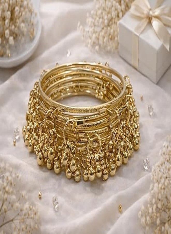 Honbon 8 Pcs Kashmiri Ghunghroo Bangles Set for Girls & Women | Oxidised Traditional Chudi Set | Latkan Ghungroo Beads Kada Set | Kangan Viral Kashmiri Metal Chudiya for Festival, Wedding, Daily Office Wear Jewelry (2.4) - Image 4
