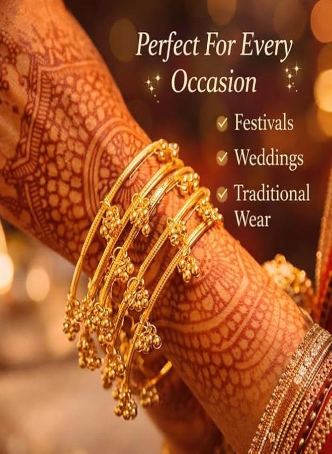 Honbon 8 Pcs Kashmiri Ghunghroo Bangles Set for Girls & Women | Oxidised Traditional Chudi Set | Latkan Ghungroo Beads Kada Set | Kangan Viral Kashmiri Metal Chudiya for Festival, Wedding, Daily Office Wear Jewelry (2.4) - Image 3