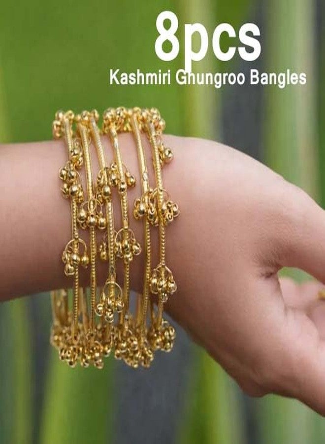 Honbon 8 Pcs Kashmiri Ghunghroo Bangles Set for Girls & Women | Oxidised Traditional Chudi Set | Latkan Ghungroo Beads Kada Set | Kangan Viral Kashmiri Metal Chudiya for Festival, Wedding, Daily Office Wear Jewelry (2.4) - Image 5