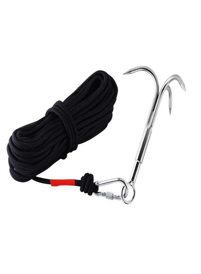MHDMAG Grappling Hook with 65FT Nylon Rope, Anchor Hook Carabiner Climbing with 3-Claw Stainless Steel Hooks for Anchor Retrieving, Outdoor Hiking, Tree Limb Removal (Big Grappling Hook with Rope) - Image 1