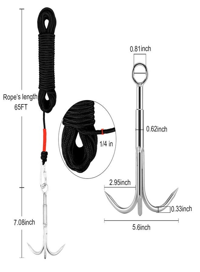 MHDMAG Grappling Hook with 65FT Nylon Rope, Anchor Hook Carabiner Climbing with 3-Claw Stainless Steel Hooks for Anchor Retrieving, Outdoor Hiking, Tree Limb Removal (Big Grappling Hook with Rope) - Image 2