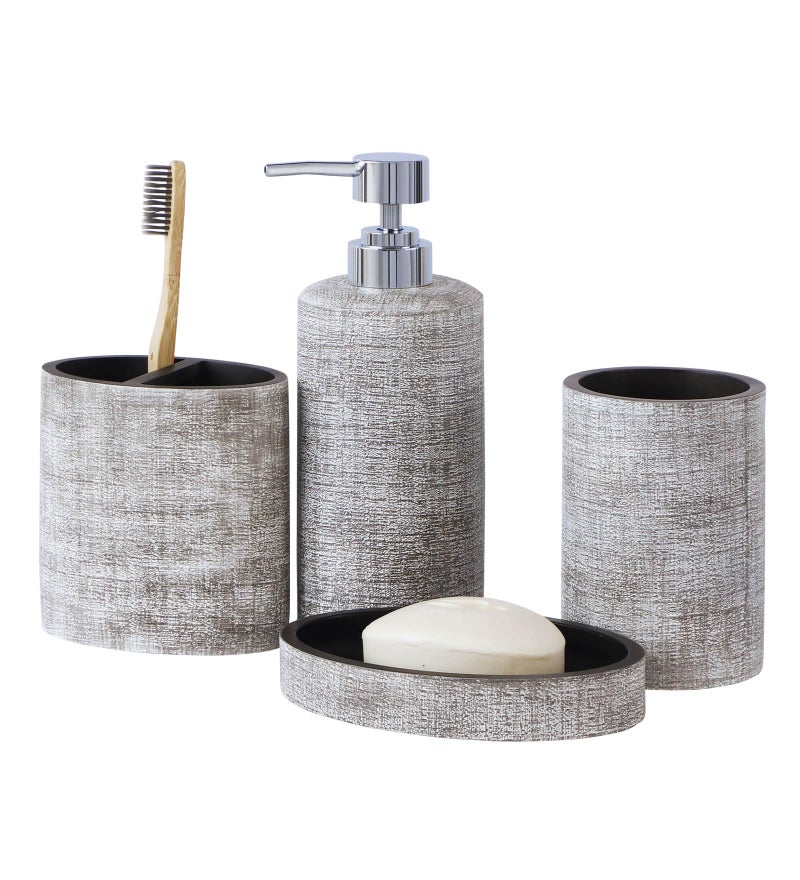 Obsessions Polyresin 4 Pcs Bathroom Set_Taupe - Image 2