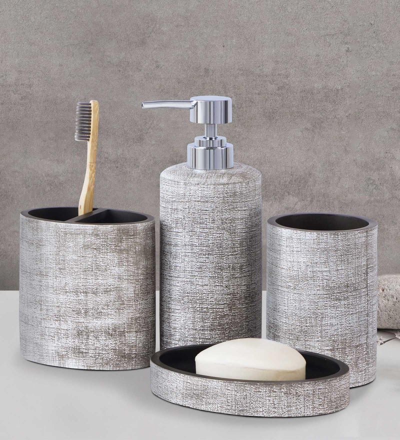 Obsessions Polyresin 4 Pcs Bathroom Set_Taupe - Image 1