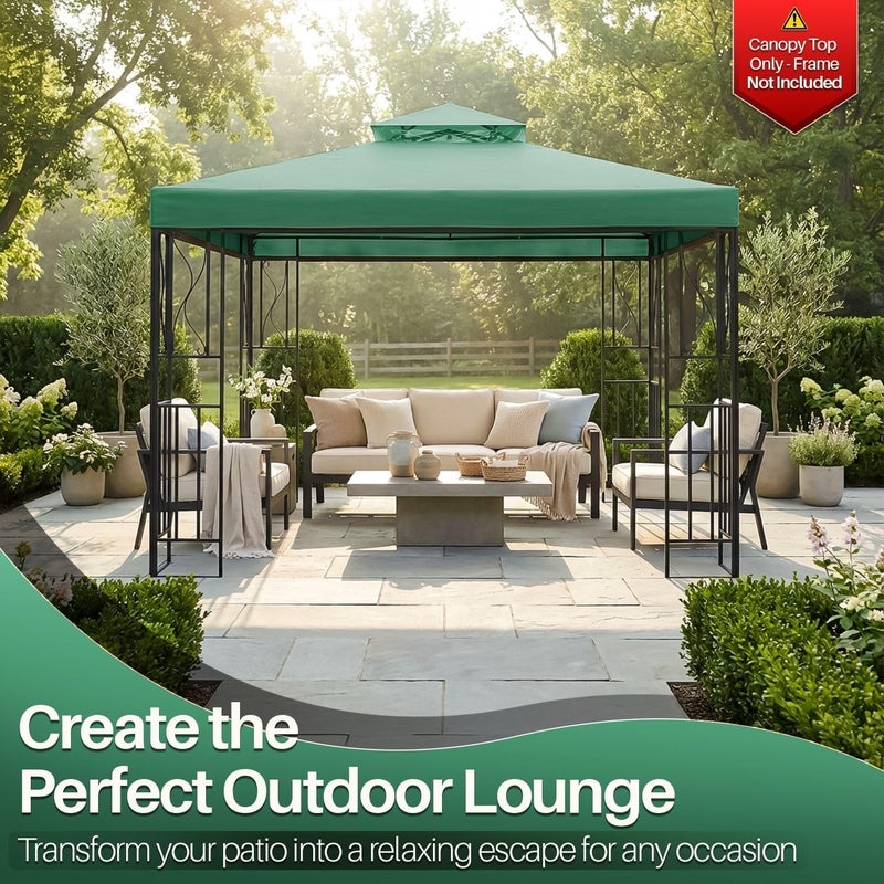 Flexzion 12'x12' Gazebo Replacement Canopy Top Cover (Green) - Dual Tier with Plain Edge Polyester UV30 Water Resistant for Outdoor Garden Patio Pavilion Sun Shade - Image 2