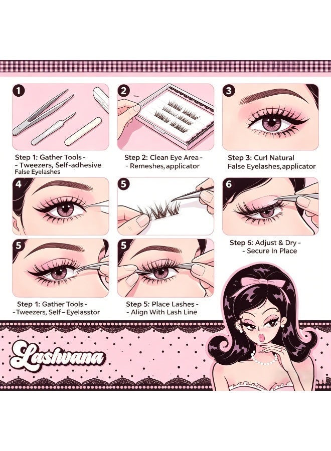lashvana Self Adhesive False Eyelashes DIY Lash Clusters Kit D Curl Pre Glued Wispy Lashes Kit with Tweezers for Beginners, Press On Glueless Individual Lashes DIY Eyelashes. - Image 5