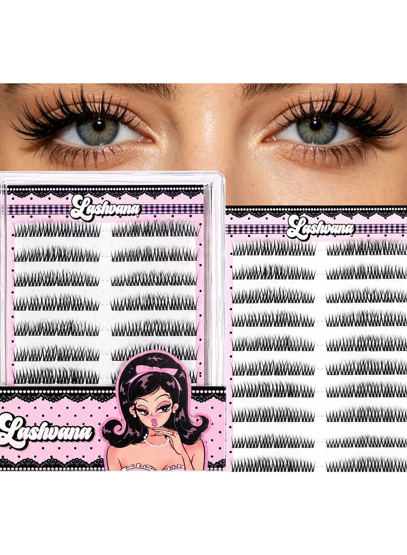 lashvana Self Adhesive False Eyelashes DIY Lash Clusters Kit D Curl Pre Glued Wispy Lashes Kit with Tweezers for Beginners, Press On Glueless Individual Lashes DIY Eyelashes. - Image 2