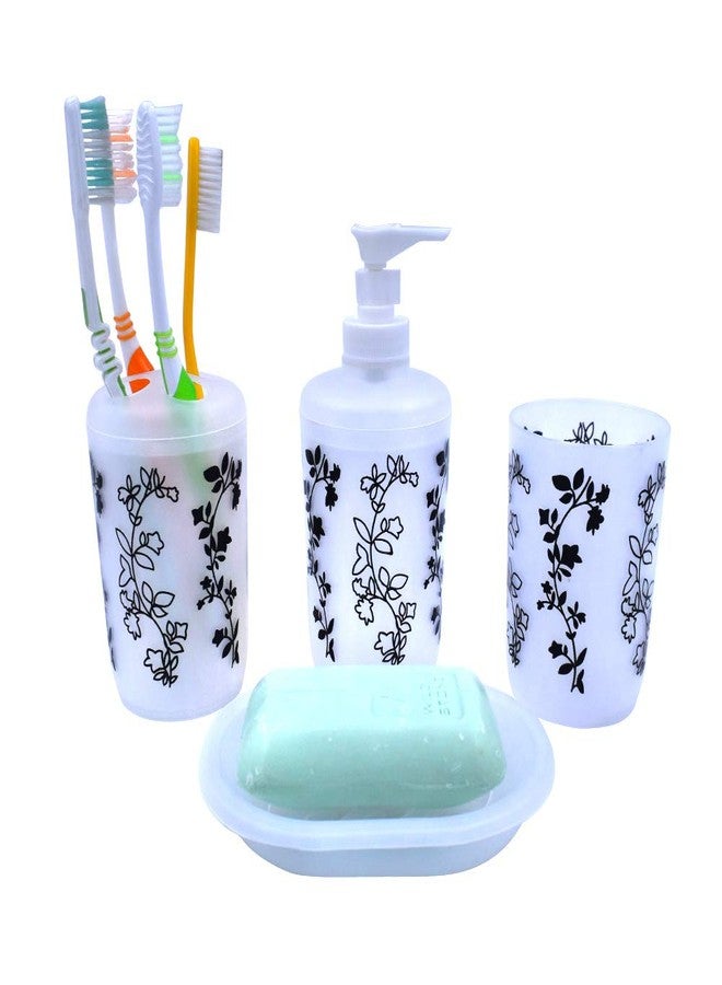 BuenoVida 7 Pcs Bathroom Accessories Set, Liquid Soap Dispenser, Soap Dish, Toothbrush Holder, Tumbler, Footmat, Shower Curtain with Hooks, Plastic (SMS-022-03) - Image 3