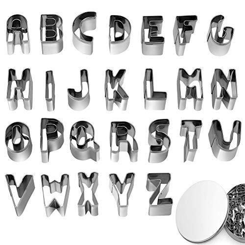 ALNGFUIK 26pcs Alphabet Cookie Cutters Set Small Stainless Steel Letter Cookie Cutters Molds for Baking, Pastry, Fondant, Donuts Biscuit, Fruit, Cake Decorating Tools by ALNGFUIK - Image 1
