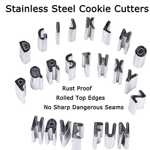 ALNGFUIK 26pcs Alphabet Cookie Cutters Set Small Stainless Steel Letter Cookie Cutters Molds for Baking, Pastry, Fondant, Donuts Biscuit, Fruit, Cake Decorating Tools by ALNGFUIK - Image 3