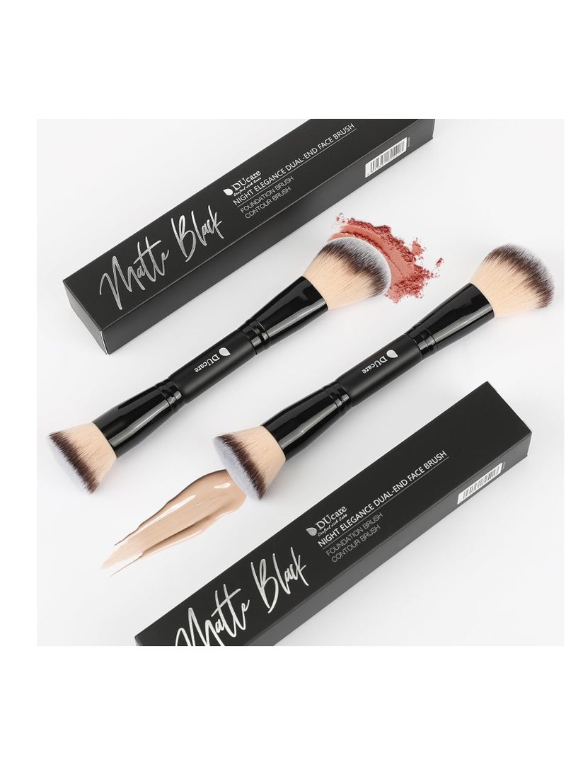 DUcare DUcare Foundation Brush Contour Bronzer Double Ended Makeup Brush for Blending Liquid Powder Concealer Cream Blush Buffe Black - Image 2