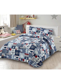 Kids Zone Kids Zone Collection Bedspread Coverlet Kids/Teens Anchor Sailboat Seahorse Starfish Whale Turtle Stars Steering Wheel Helm Nautical Dark Blue Light Blue Red White New # My Anchor (Twin)  - Image 1