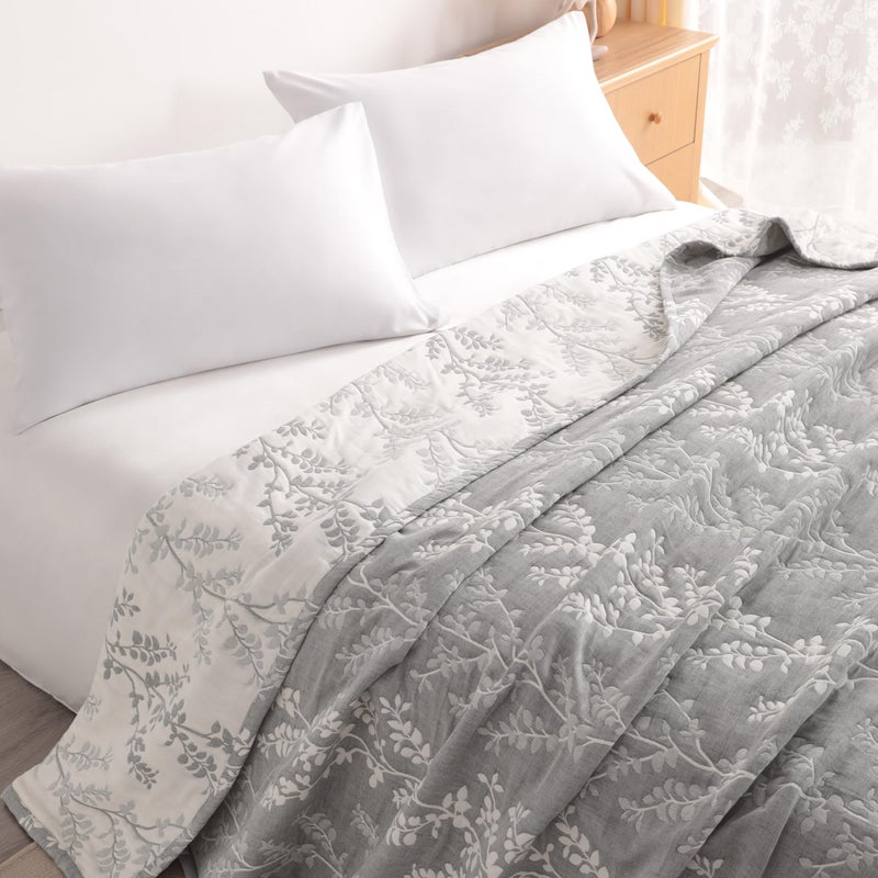 NTBAY 3 Layers Cotton Muslin 88x92 Queen Bed Blanket, Super Soft Breathable Thermal Yarn Dyed Quilt for Adults, Perfect Lightweight Blanket for Couch Sofa Bed All Seasons, Grey Tree - Image 4