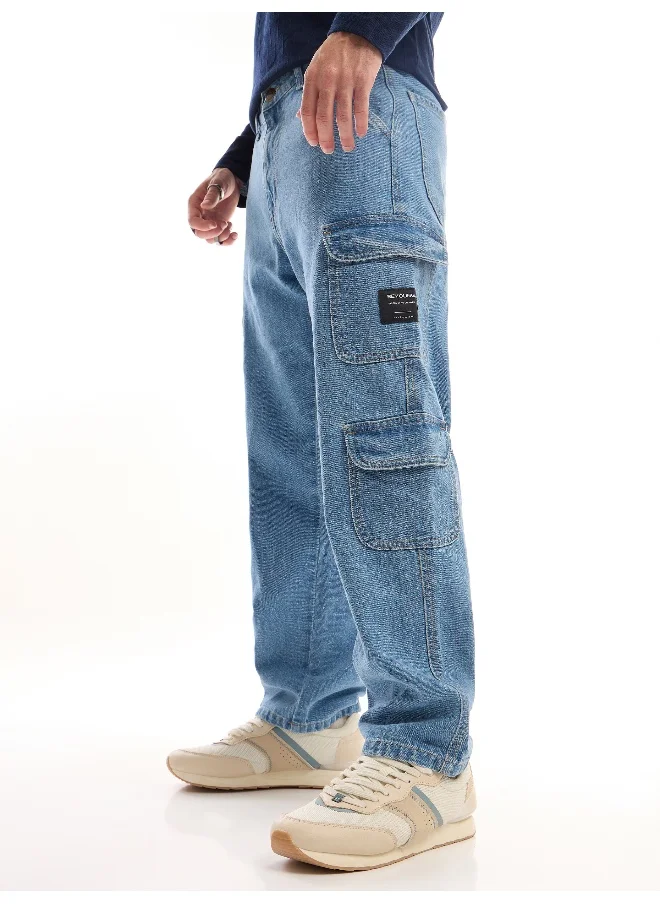 Beyoung Light Blue Denim Baggy Cargo Pants