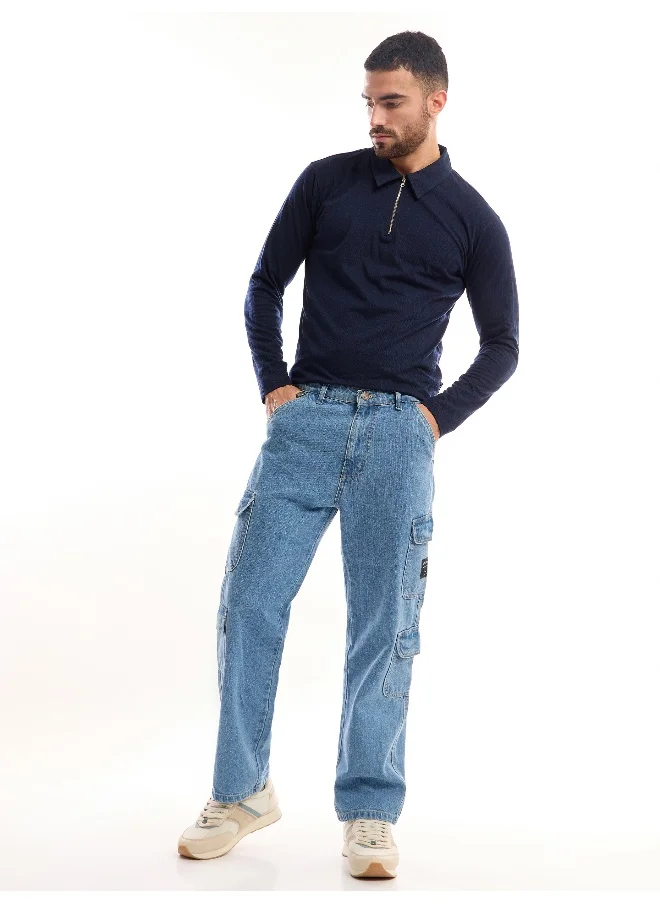 Beyoung Light Blue Denim Baggy Cargo Pants
