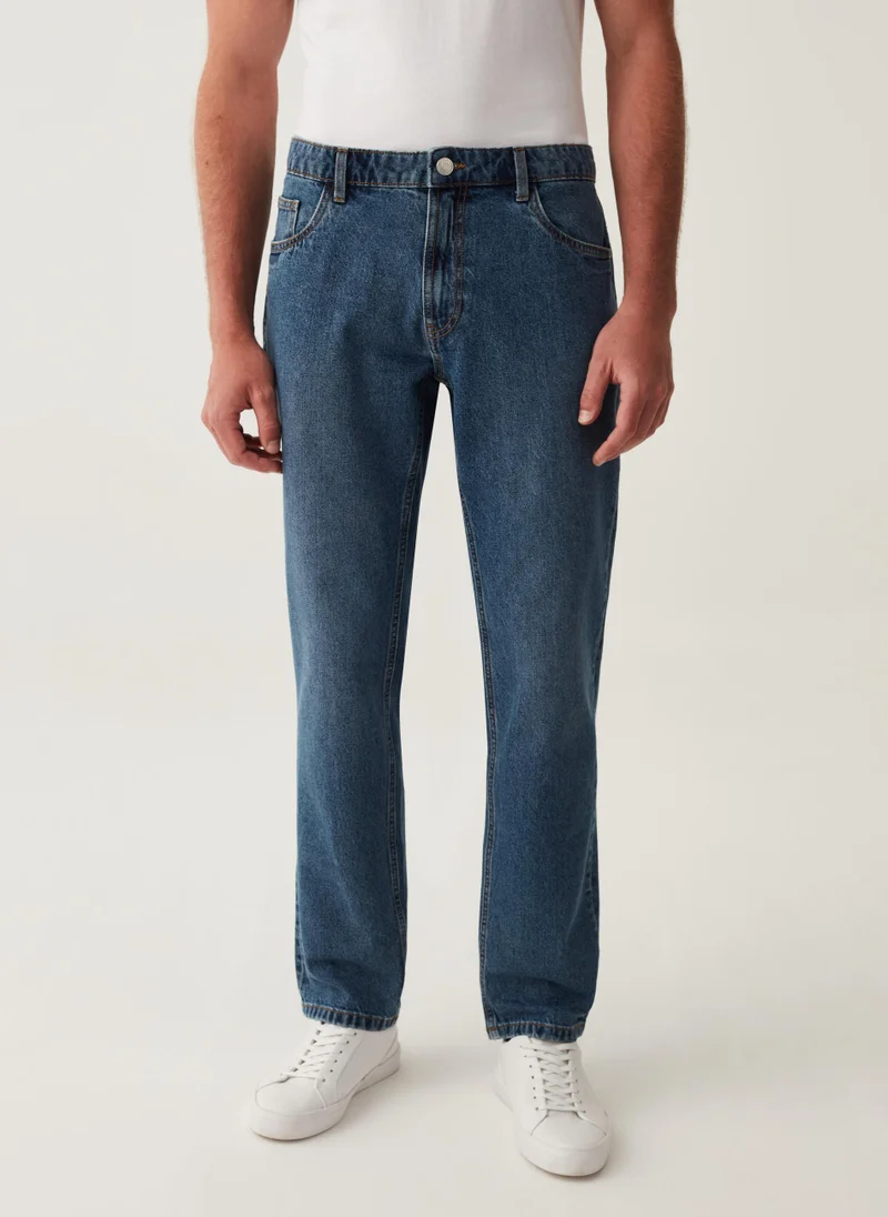 او في اس Regular-fit acid-wash jeans with five pockets