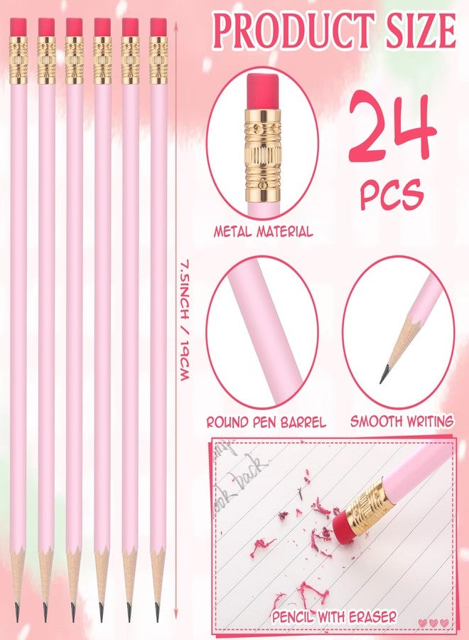 Weekgrat 24 Pcs Round Pencils with Eraser 2 HB Cute Pencils Bulk for School Graphite Wood Color Unsharpened Pencil for Drawing Sketching Wedding School Teacher Supplies Student Reward(Pink) - Image 2