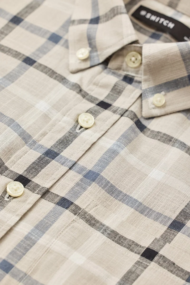 سنيتش Beige Checkered Long Sleeve Regular Fit Shirt