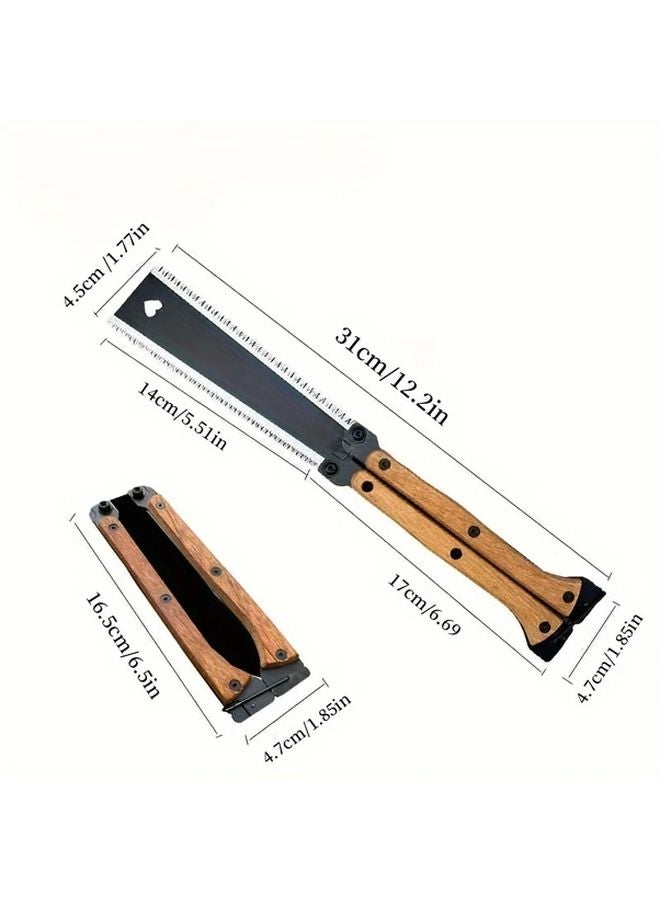 New Folding Butterfly Double Sided Pocket Saw Wooden Handle 31cm Blade For Home Garden - Image 4
