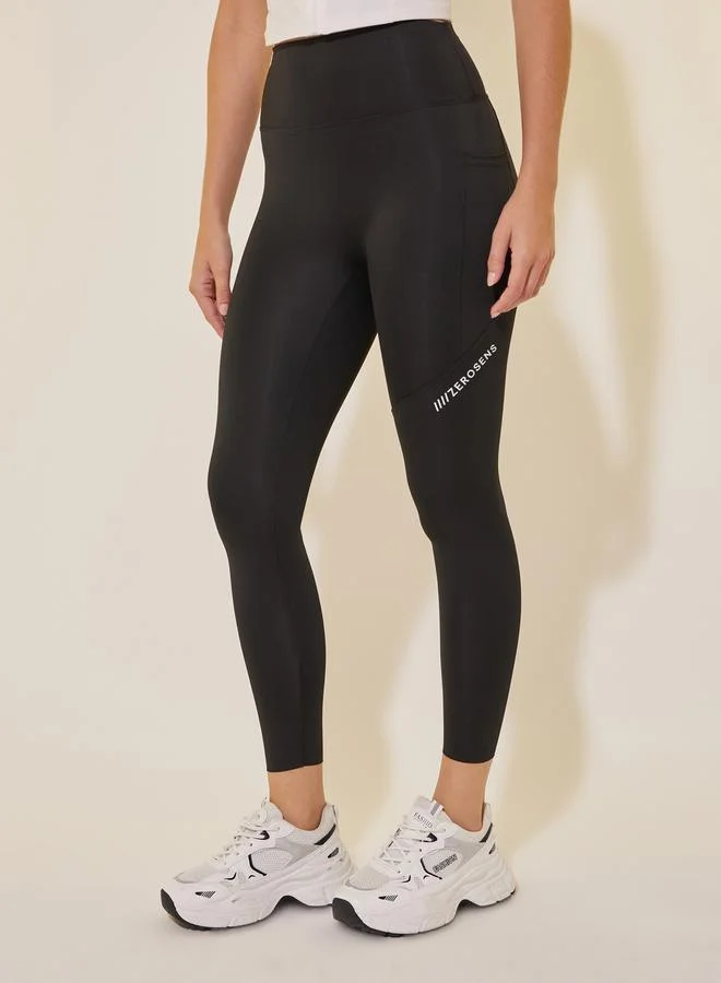 تايك تو Text Print Wide Waistband Leggings with Pockets