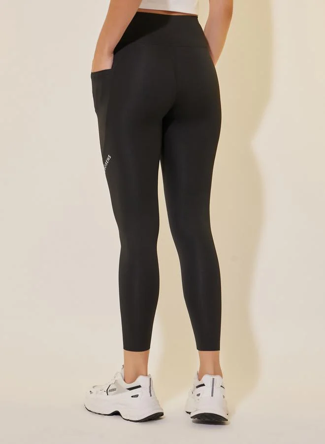تايك تو Text Print Wide Waistband Leggings with Pockets