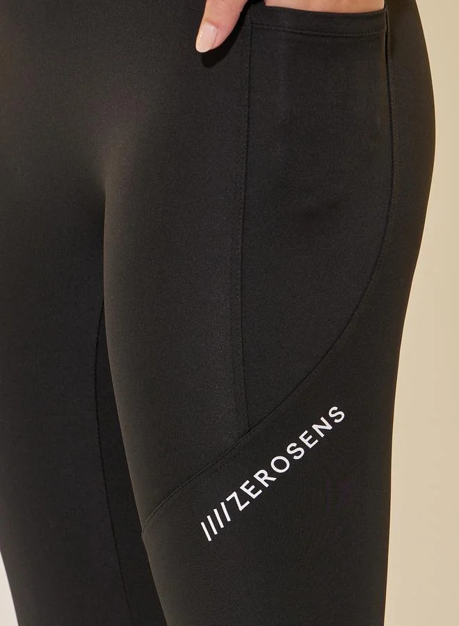 تايك تو Text Print Wide Waistband Leggings with Pockets