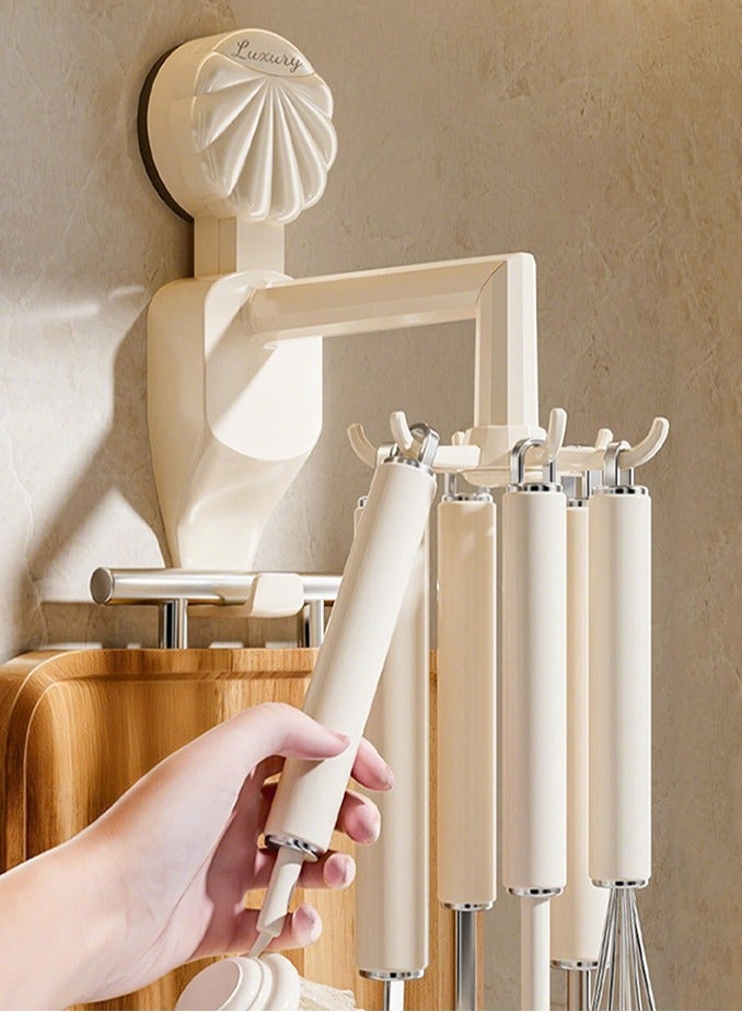 1 PCS Hanging Utensil Holder Hook Kitchen Utensil Hanger Wall Mount 360° Rotating Folding Hook Strong Suction Cup Hook No-Drill Hook Utensil Rack Multifunctional Vacuum Suction Hooks for Bathroom Kitchen Cabinet - Image 2