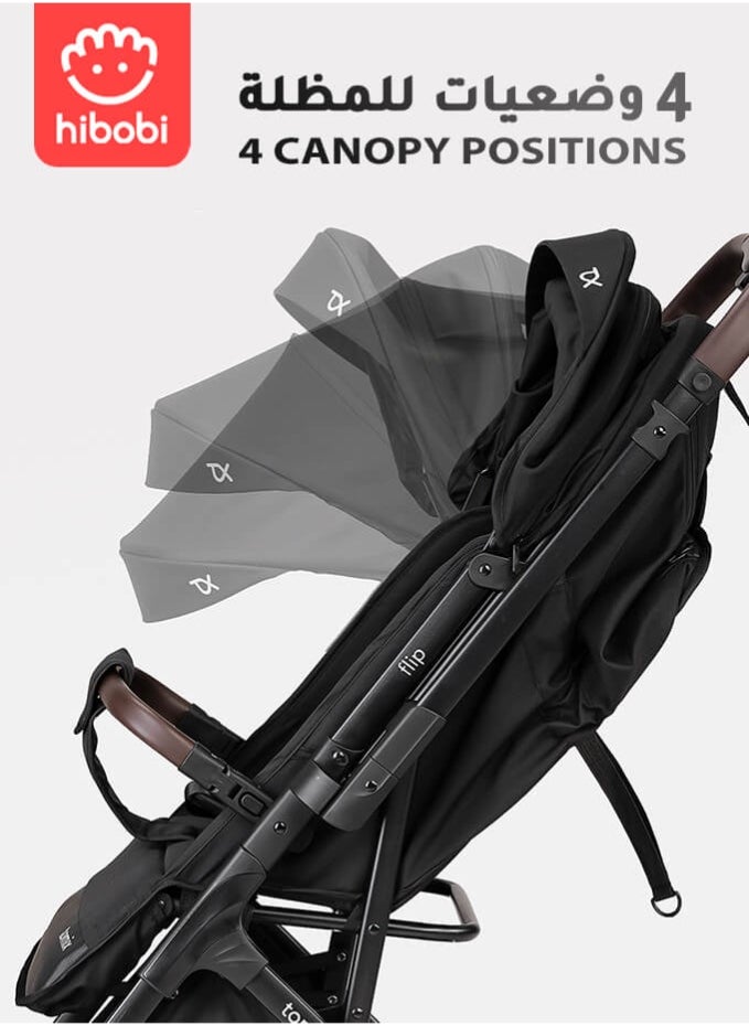 hibobi Lightweight Foldable Baby Stroller with Reversible Handle, Full Recline Seat, Ventilated Canopy, One-Hand Fold, Shock-Absorbing Wheels,From Newborns to Toddler, for Travel & Shopping, Black  - Image 3