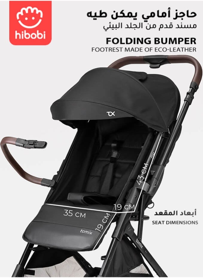 Lightweight Foldable Baby Stroller with Reversible Handle, Full Recline Seat, Ventilated Canopy, One-Hand Fold, Shock-Absorbing Wheels,From Newborns to Toddler, for Travel & Shopping, Black