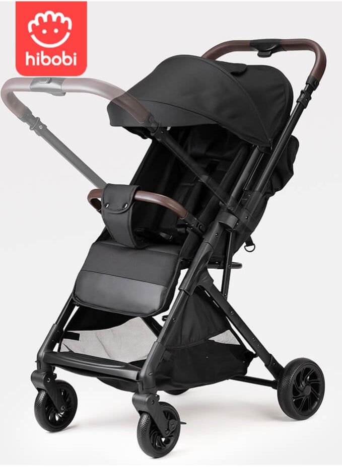 hibobi Lightweight Foldable Baby Stroller with Reversible Handle, Full Recline Seat, Ventilated Canopy, One-Hand Fold, Shock-Absorbing Wheels,From Newborns to Toddler, for Travel & Shopping, Black  - Image 1
