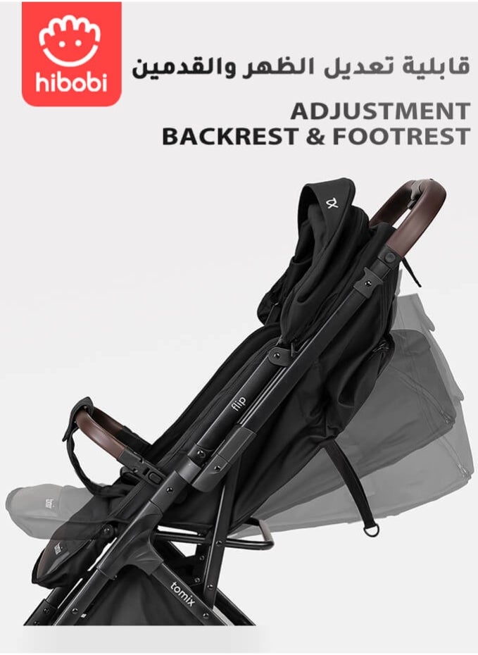 hibobi Lightweight Foldable Baby Stroller with Reversible Handle, Full Recline Seat, Ventilated Canopy, One-Hand Fold, Shock-Absorbing Wheels,From Newborns to Toddler, for Travel & Shopping, Black  - Image 4