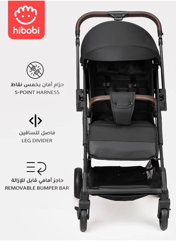 hibobi Lightweight Foldable Baby Stroller with Reversible Handle, Full Recline Seat, Ventilated Canopy, One-Hand Fold, Shock-Absorbing Wheels,From Newborns to Toddler, for Travel & Shopping, Black  - Image 5
