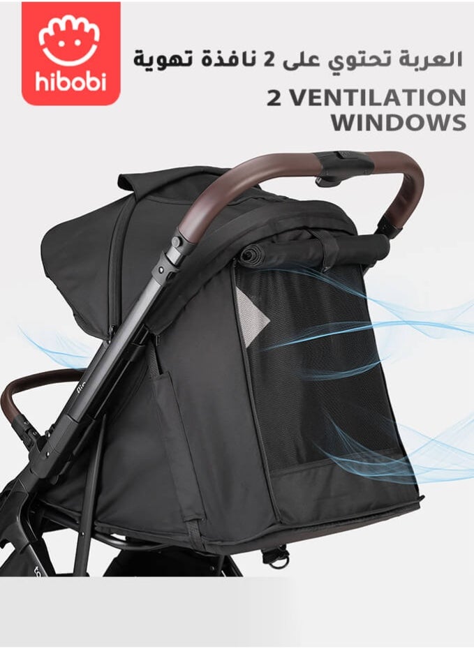 Lightweight Foldable Baby Stroller with Reversible Handle, Full Recline Seat, Ventilated Canopy, One-Hand Fold, Shock-Absorbing Wheels,From Newborns to Toddler, for Travel & Shopping, Black