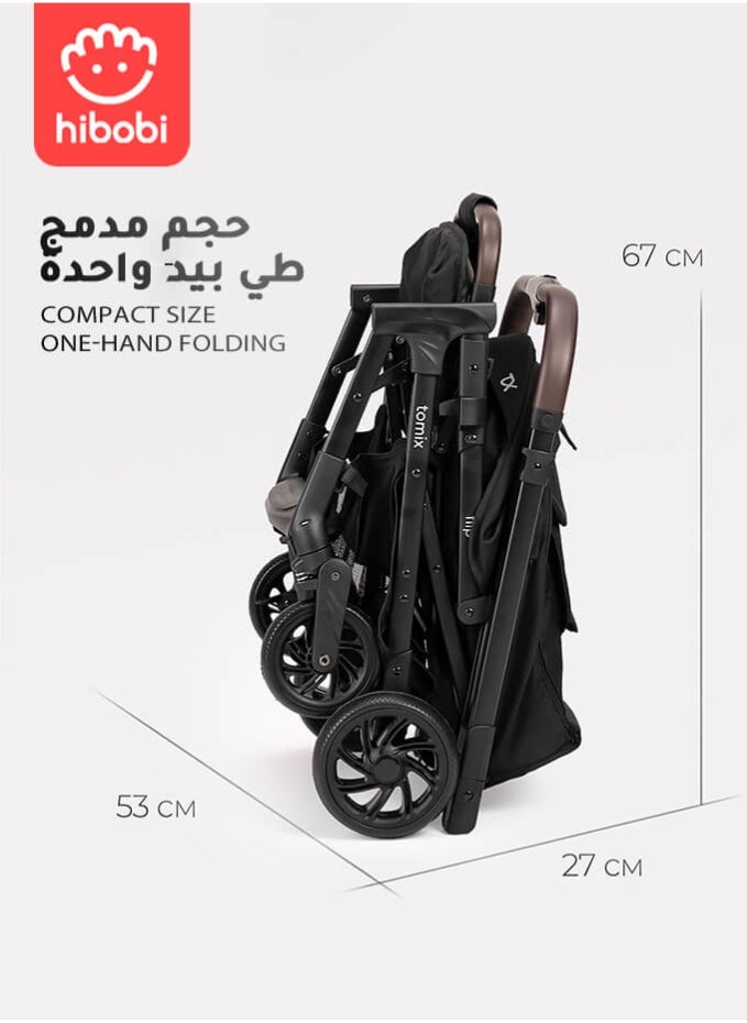 Lightweight Foldable Baby Stroller with Reversible Handle, Full Recline Seat, Ventilated Canopy, One-Hand Fold, Shock-Absorbing Wheels,From Newborns to Toddler, for Travel & Shopping, Black
