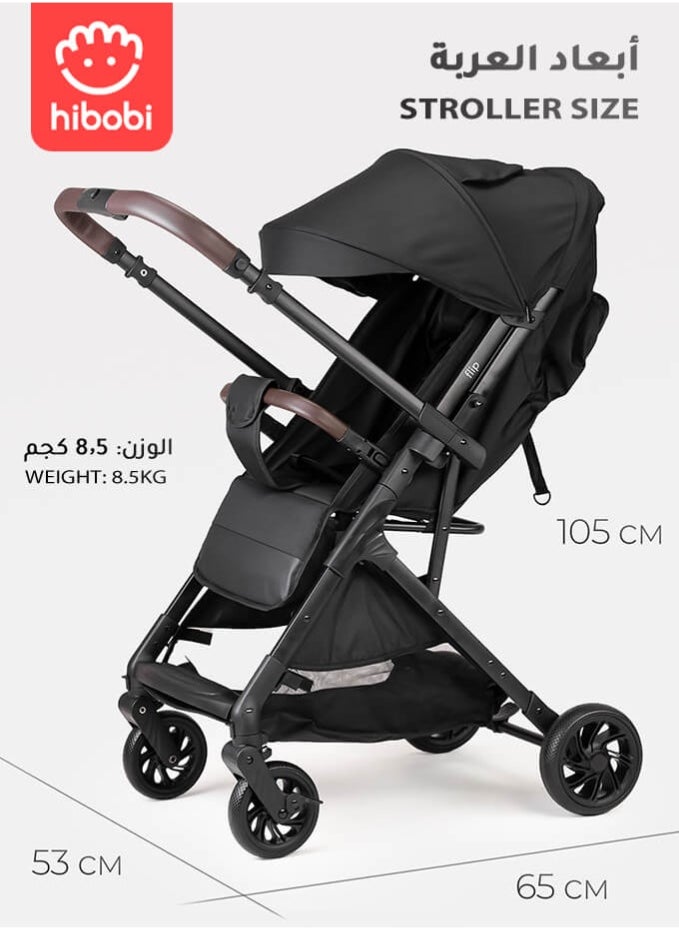 Lightweight Foldable Baby Stroller with Reversible Handle, Full Recline Seat, Ventilated Canopy, One-Hand Fold, Shock-Absorbing Wheels,From Newborns to Toddler, for Travel & Shopping, Black