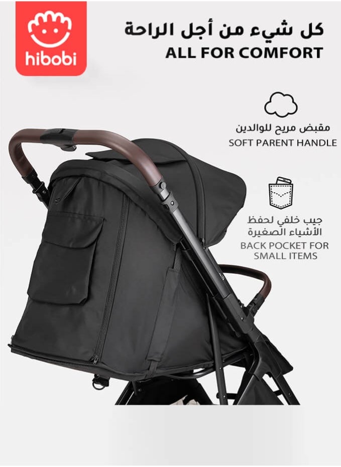 Lightweight Foldable Baby Stroller with Reversible Handle, Full Recline Seat, Ventilated Canopy, One-Hand Fold, Shock-Absorbing Wheels,From Newborns to Toddler, for Travel & Shopping, Black