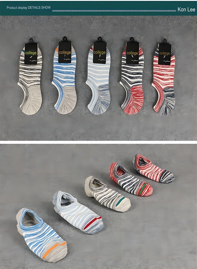 5 أزواج من الجوارب الرجالية بدون عرض - جوارب منخفضة القطع مضادة للانزلاق من القطن والسيليكون مضادة للانزلاق بدون عرض جوارب قارب مخططة - Image 4