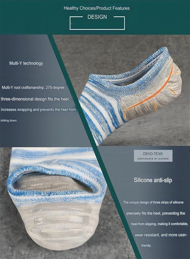 5 أزواج من الجوارب الرجالية بدون عرض - جوارب منخفضة القطع مضادة للانزلاق من القطن والسيليكون مضادة للانزلاق بدون عرض جوارب قارب مخططة - Image 2