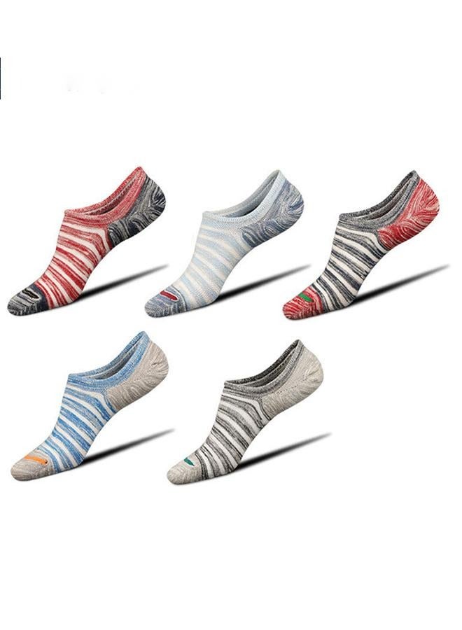 5 أزواج من الجوارب الرجالية بدون عرض - جوارب منخفضة القطع مضادة للانزلاق من القطن والسيليكون مضادة للانزلاق بدون عرض جوارب قارب مخططة - Image 1