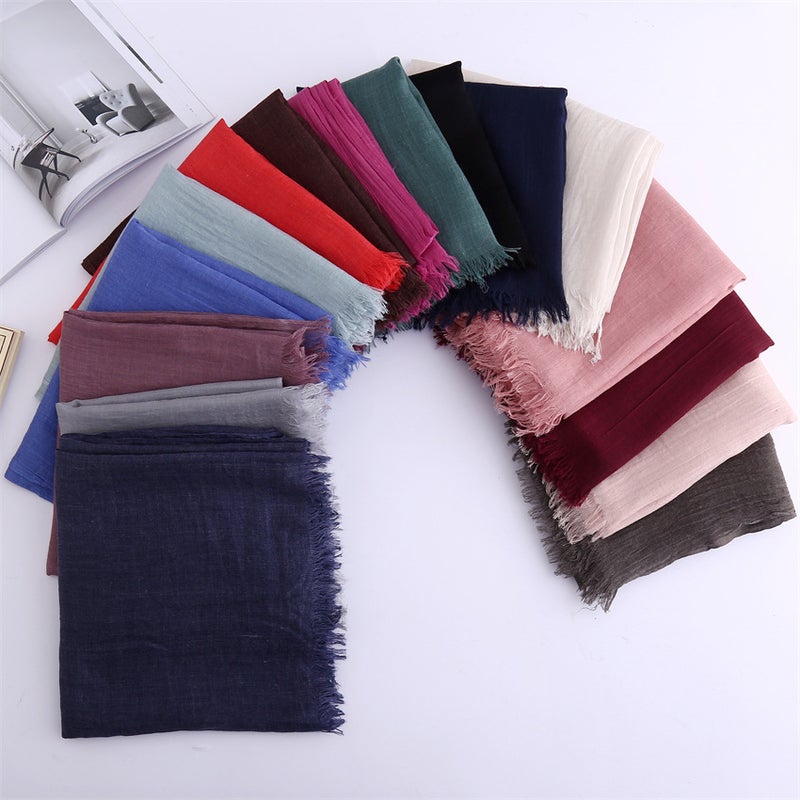 New Style Artistic and Fresh Silk Scarf, Cotton and Linen Headscarf for Women, Spring and Summer Solid Color Japanese and Korean Style Scarf, Sun Protection and Warm Shawl with Fringes - Image 3