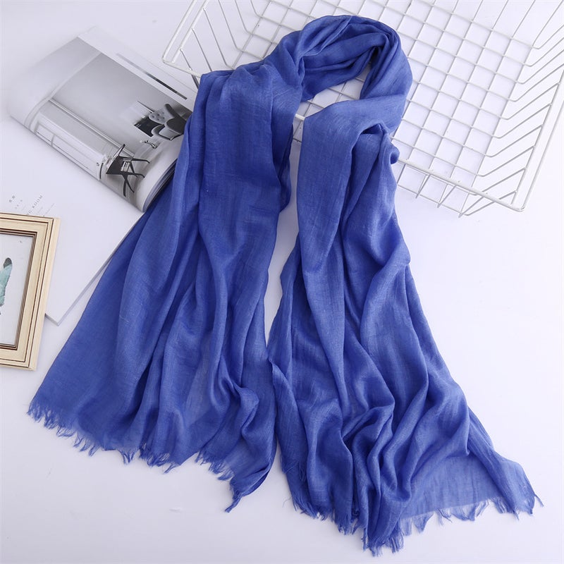 New Style Artistic and Fresh Silk Scarf, Cotton and Linen Headscarf for Women, Spring and Summer Solid Color Japanese and Korean Style Scarf, Sun Protection and Warm Shawl with Fringes - Image 5