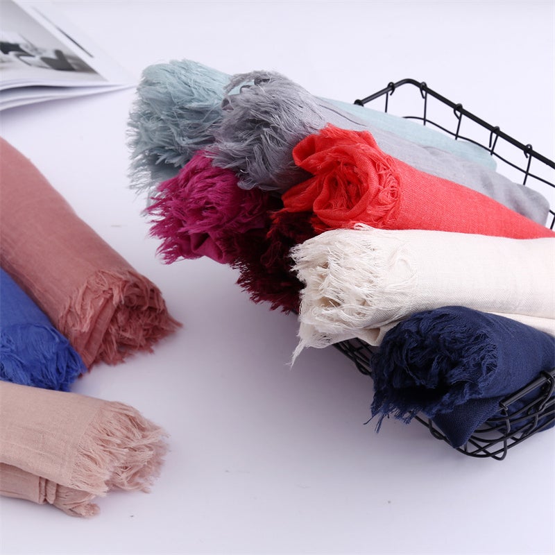 New Style Artistic and Fresh Silk Scarf, Cotton and Linen Headscarf for Women, Spring and Summer Solid Color Japanese and Korean Style Scarf, Sun Protection and Warm Shawl with Fringes - Image 4